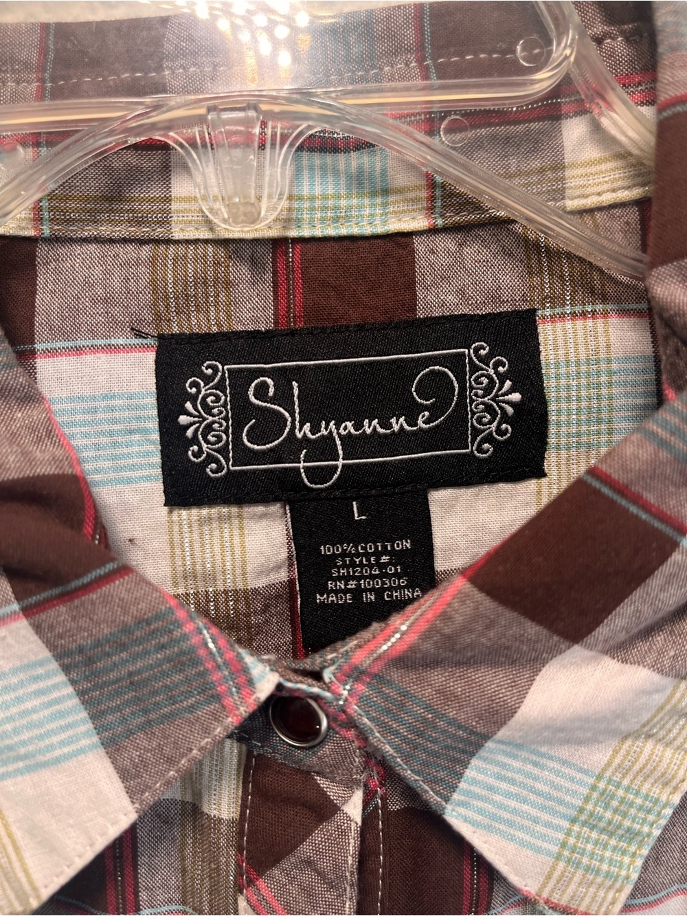 Shyanne Western Plaid Button-Down Shirt Multicolor Cotton Black Snap Metallic L - Picture 3 of 11